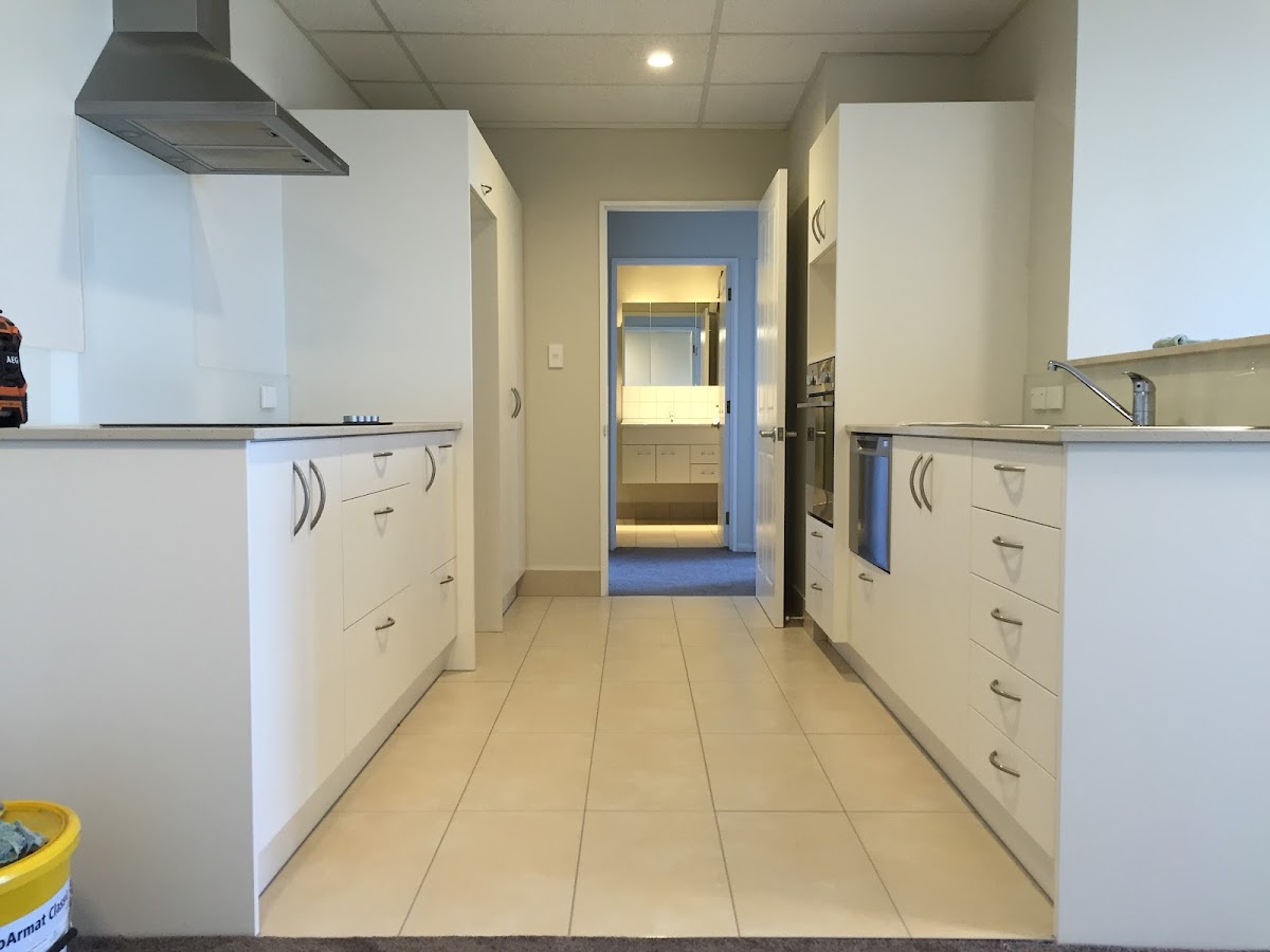 Kitchen with a tidy tiled floor